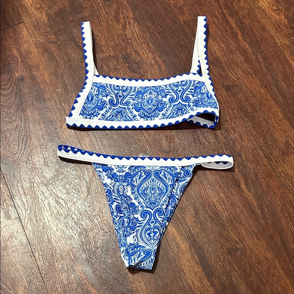 Blue & White Paisley Bikini Set